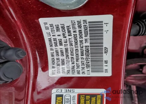 2010 Honda Civic Lx из США, поврежденный, VIN 19XFA1F51AE040418